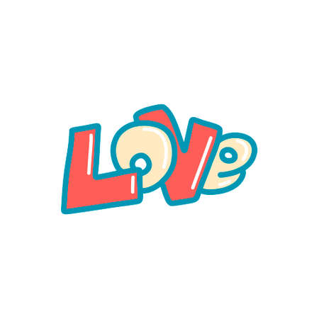 Vector illustration, graffiti, Love inscription in bubble style with a heart, 80s style, Valentines dayのイラスト素材