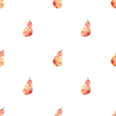 Seamless watercolor pattern with bright pears, fruits, healthy food.の写真素材