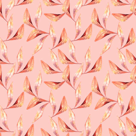 Seamless watercolor pattern with orange autumn leaves, twigs of leaves, autumn.