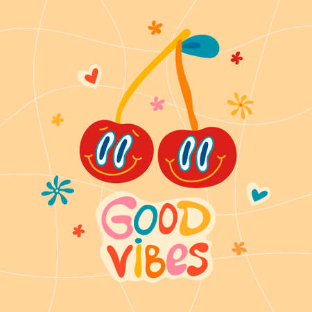 Groovy funky poster, stickers of the 70s. Retro poster with a motivating slogan in the hippie styleのイラスト素材