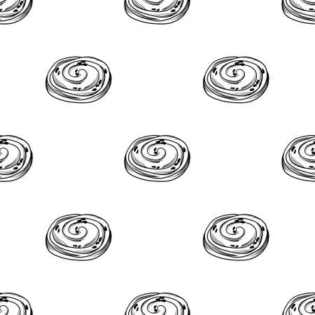 Seamless pattern with fresh pastries, buns, croissants, maple pecans, French bakeryのイラスト素材