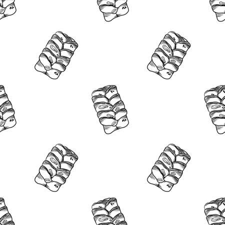 Seamless pattern with fresh pastries, buns, croissants, maple pecans, French bakeryのイラスト素材