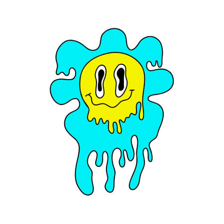 Psychedelic funny surreal flower with a smiley face in a trendy trippy style.のイラスト素材