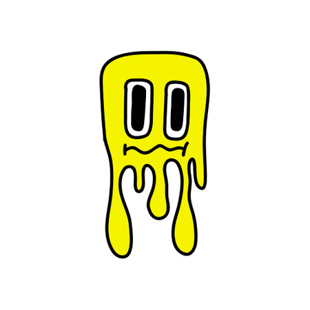 Psychedelic funny surreal smiley face in a trendy trippy style.のイラスト素材