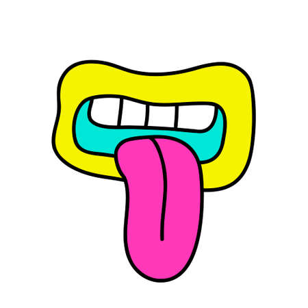 Psychedelic funny surreal smile, mouth with tongue in fashionable trippy style.のイラスト素材