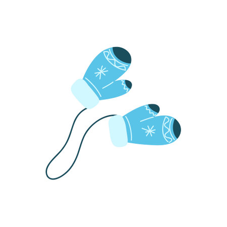 Cute vector winter blue mittens with elastic band, gloves, winter accessoriesのイラスト素材