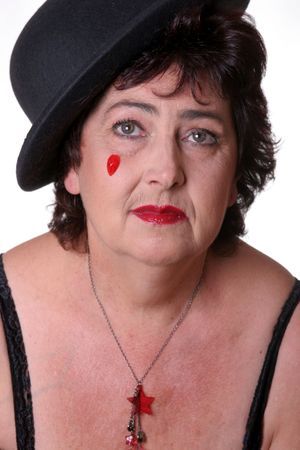 portrait of an actress performing sad clown