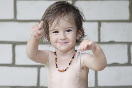 Baby pointing with fingerの写真素材