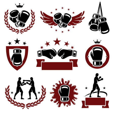 Boxing labels and icons set Vector Boxing labels and icons set Vector