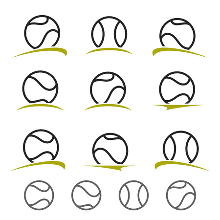 Tennis ball labels and icons set. Vector illustrationのイラスト素材