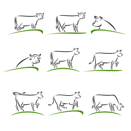 Cow set. Vector illustration natural agriculture sign farmingのイラスト素材
