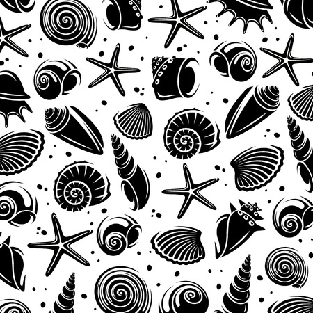 Seashells background. Vector illustration patternのイラスト素材