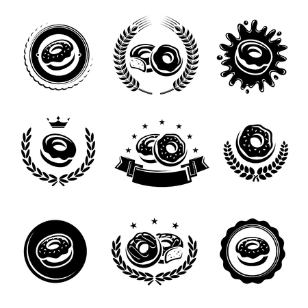 Donut labels and elements set. Collection icons donuts. Vectorのイラスト素材