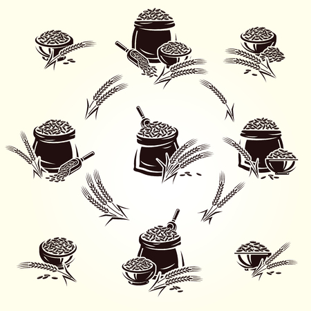 Ears of wheat and rye label and element set. Vectorのイラスト素材