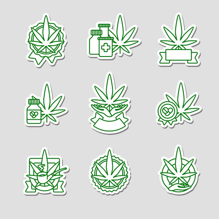Cannabis, marijuana labels and elements set. Cannabis icon collection. Vector illustrationのイラスト素材