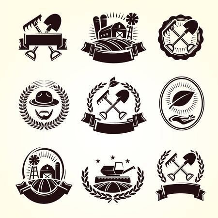 Farm labels and elements set. Collection icon farm. Vectorのイラスト素材