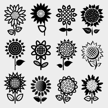 Sunflower set. Collection icon sunflower. Vectorのイラスト素材