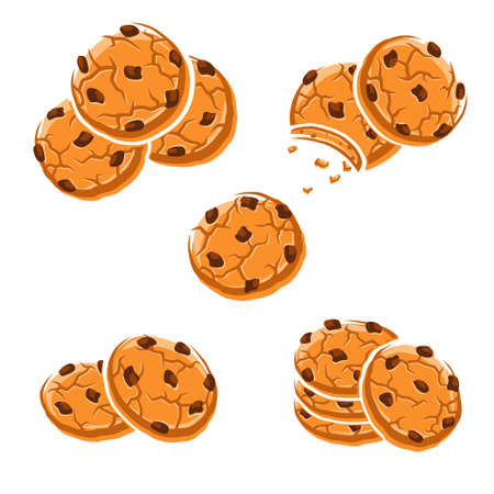 Chocolate chip cookies set. Collection icon chocolate chip cookies. Vectorのイラスト素材