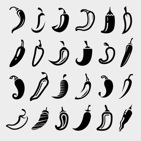 Chili and pepper set. Collection icon pepper. Vectorのイラスト素材