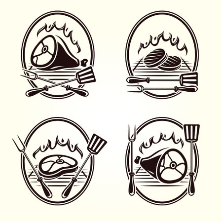 Grill labels and elements set. Collection icon grill. vector illustrationのイラスト素材