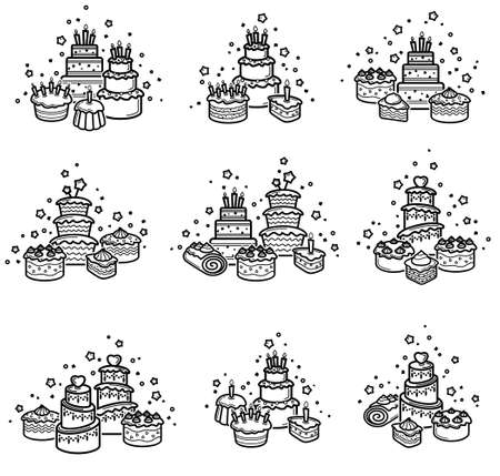 cake set. Elements and icons collection cake. vector illustrationのイラスト素材