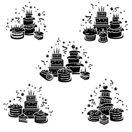 cake set. Elements and icons collection cake. vector illustrationのイラスト素材