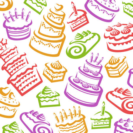 Cake pattern background set. Collection icon cake. vector illustrationのイラスト素材
