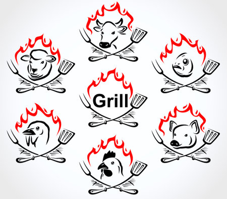Grill elements set. Collection icon grill. vector illustrationのイラスト素材