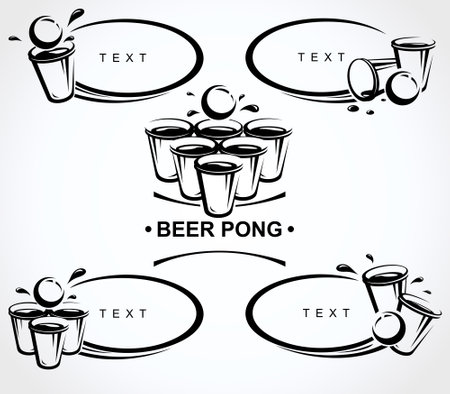 Beer pong collection labels and elements set. Collection icon beer pong . vector illustrationのイラスト素材
