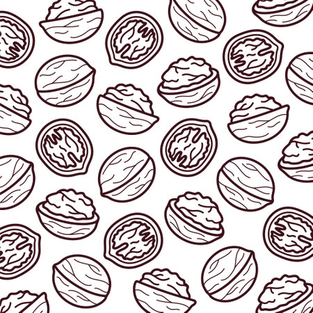 Walnut pattern background set. Collection icon walnut. vector illustrationのイラスト素材