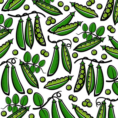 Peas pattern background set. Collection icon peas. vector illustrationのイラスト素材
