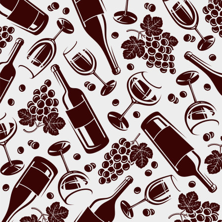 Wine pattern background set. Collection icon wine. vector illustrationのイラスト素材
