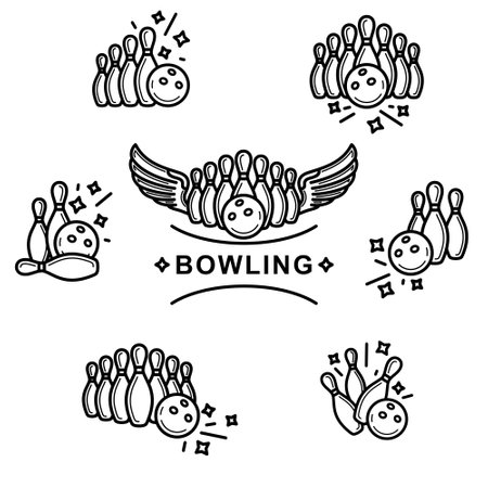 Bowling label and element set. Collection element bowling. vector illustrationのイラスト素材