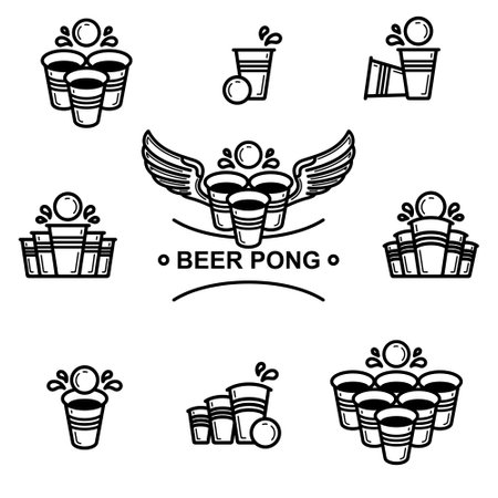 Beer pong collection labels and elements set. Collection icon beer pong. vectorのイラスト素材