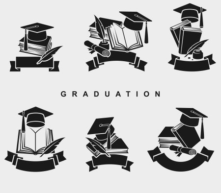Graduation cap label and icon set. Collection graduation cap. Vector illustrationのイラスト素材
