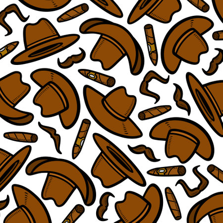Cowboy hat pattern, background set. Collection icon cowboy hat. Vectorのイラスト素材