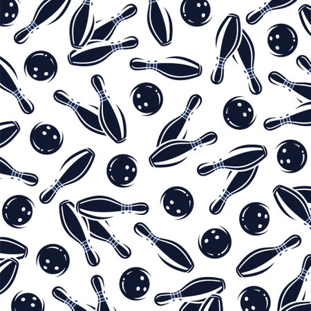 Bowling pattern background set. Collection icon bowling. Vector illustrationのイラスト素材