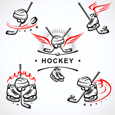 Hockey labels and icon set. Collection icons hockey. Vector illustrationのイラスト素材