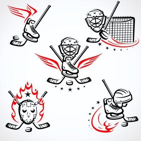 Hockey labels and icon set. Collection icons hockey. Vector illustrationのイラスト素材