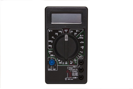Black electrical multimetr on the white background