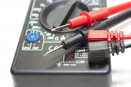 Elecrical multi-metr with plug on white backgroundの写真素材