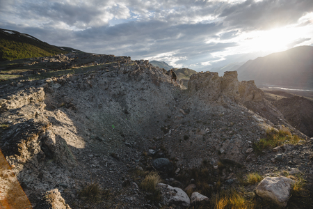 canyon after the massive earthquake with rockfallの写真素材