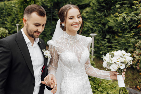 a walk of beautiful brides on their wedding day in a wonderful location. Against the background of a...