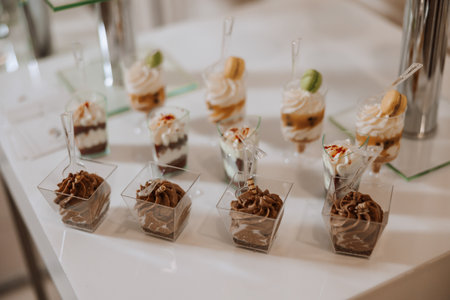 Almond cookies and various sweet cakes for a wedding banquet. A delicious reception, a luxurious...