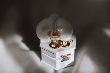 Details of the bride. Beauty is in the details. High-heeled bridal shoes. Gold wedding ring with a...