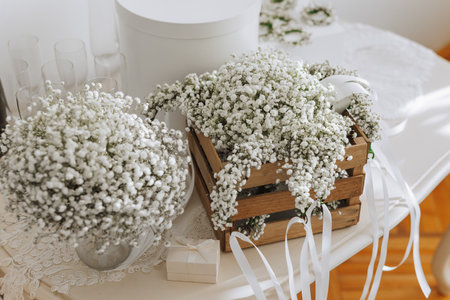 Bride's engagement ring, stilettos, Perfume. Wedding details of the bride. Flowers Beautiful light. wedding dressの写真素材