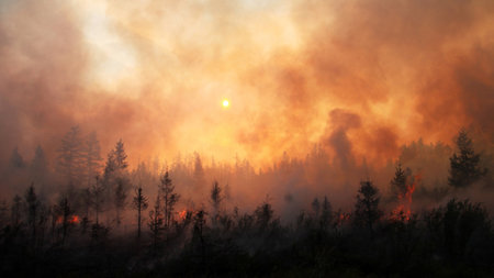 Forest fire, fire and smoke in the forest. Wildfires.の写真素材