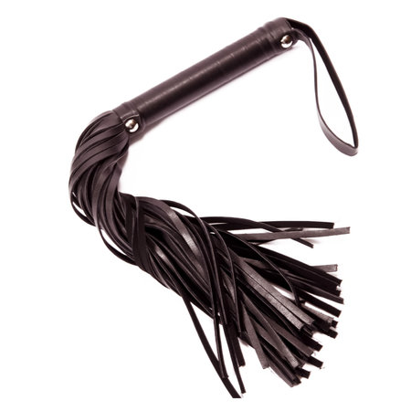 Black shoulder whip bdsm made of leather. Toy for sexual games and BDSM.