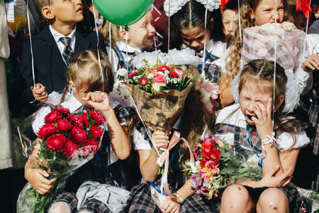 Krasnodar, Russia - May 9, 2019: Celebrating victory day in Russia in the city of Krasnodar. Immortal regiment and children in a procession.のeditorial素材