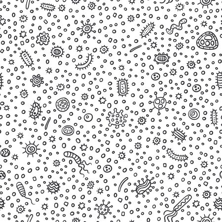 Bacteria viruses and germs outline doodle patternのイラスト素材